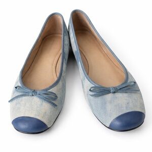 Vintage 90s Maud Frizon Acid Wash Denim Ballet Flats Leather 38 7.5 US Y2K